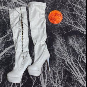 6” White Platform Over-the-knee Lace up Boots